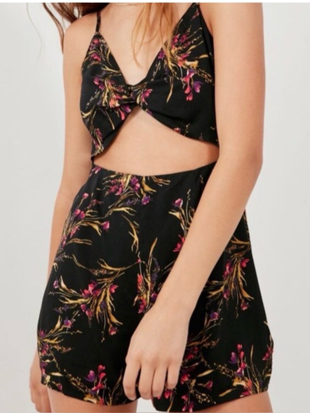 Kimchi Blue black floral cutout romper size 12
